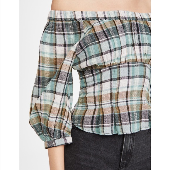 NWT Free People TEAGAN Plaid Puff Sleeve - Picture 1 of 10